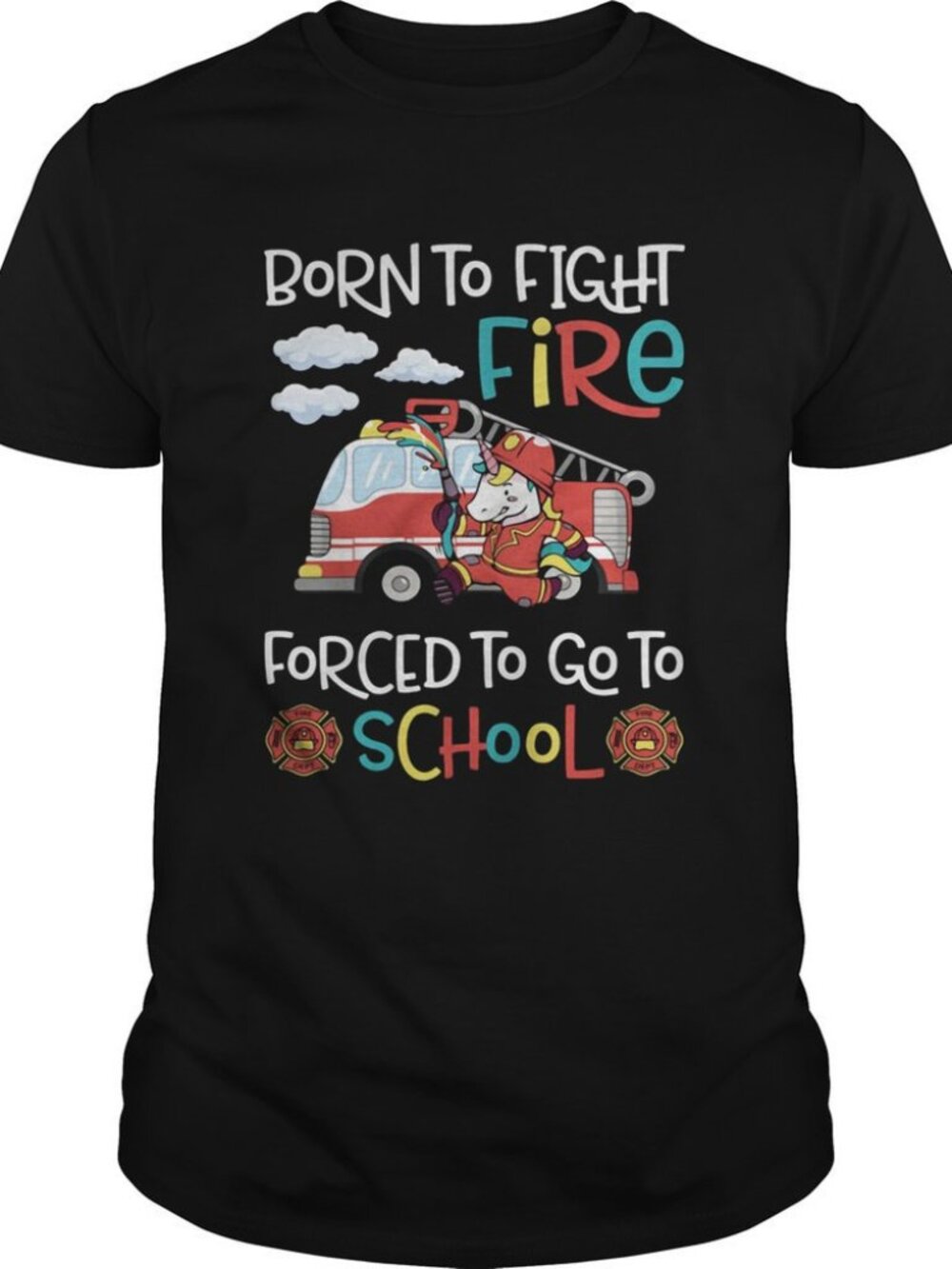 Born To Fight Fire Firefighter Unicorn Graphic T-Shirt